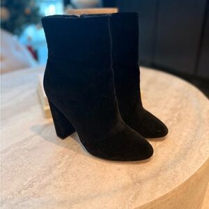 BCBG Black Suede Ankle Boots Block Heel